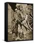 French Soldier with Wooden Crosses to Be Placed on Temporary Graves-null-Framed Stretched Canvas