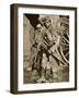 French Soldier with Wooden Crosses to Be Placed on Temporary Graves-null-Framed Photographic Print