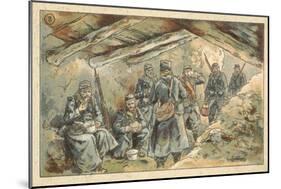 French Soldiers Eating in a Dugout, First World War-null-Mounted Giclee Print