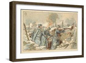 French Soldiers in a Trench, First World War-null-Framed Giclee Print