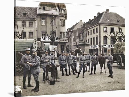 French Soldiers in the Marketplace at Ratingen, Following the Occupation of the Rhineland…-French Photographer-Stretched Canvas