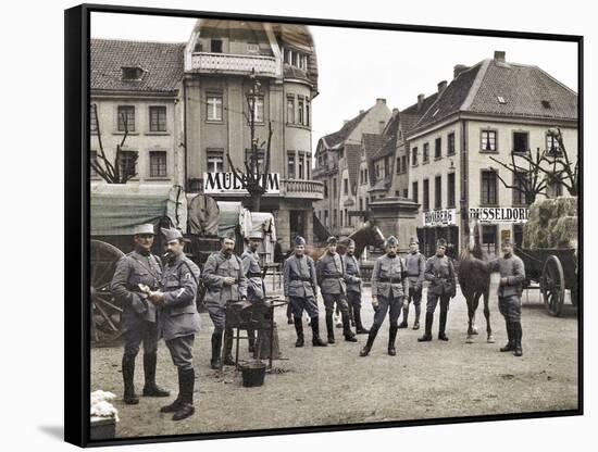 French Soldiers in the Marketplace at Ratingen, Following the Occupation of the Rhineland…-French Photographer-Framed Stretched Canvas