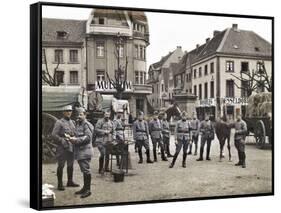 French Soldiers in the Marketplace at Ratingen, Following the Occupation of the Rhineland…-French Photographer-Framed Stretched Canvas