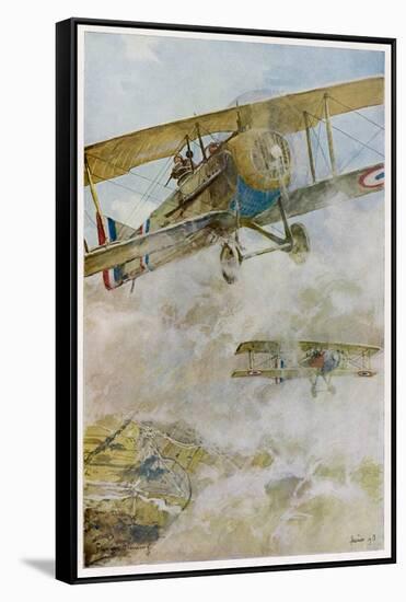 French Spad Aircraft on Patrol-Francois Flameng-Framed Stretched Canvas