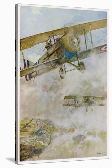 French Spad Aircraft on Patrol-Francois Flameng-Stretched Canvas