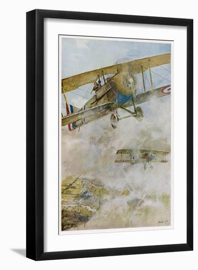 French Spad Aircraft on Patrol-Francois Flameng-Framed Art Print