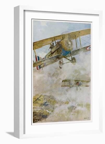 French Spad Aircraft on Patrol-Francois Flameng-Framed Art Print