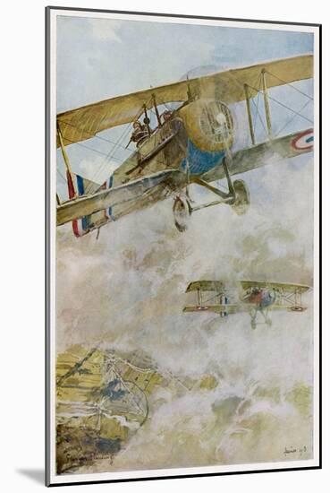 French Spad Aircraft on Patrol-Francois Flameng-Mounted Art Print