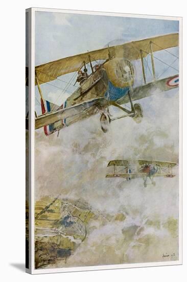 French Spad Aircraft on Patrol-Francois Flameng-Stretched Canvas