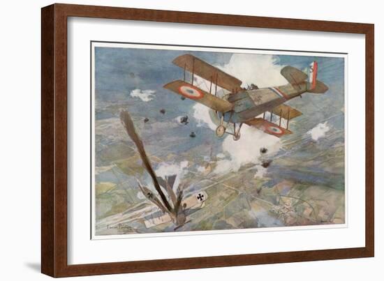 French "Spad" Shoots Down a German Plane-Francois Flameng-Framed Art Print