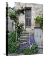 French Staircase with Flowers-Marilyn Dunlap-Stretched Canvas