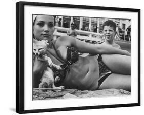 French Starlet Philomene Toulouse Angling Attention with Pet Fox and Bare Torso-Paul Schutzer-Framed Premium Photographic Print