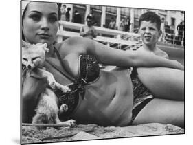 French Starlet Philomene Toulouse Angling Attention with Pet Fox and Bare Torso-Paul Schutzer-Mounted Premium Photographic Print