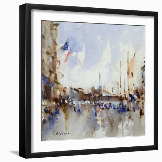 French Street Scene (W/C on Paper)-Laurence Fish-Framed Giclee Print