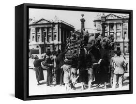 French Street Sellers Offering Souvenirs to a Truckload of German Soldiers, Paris, 27 July 1940-null-Framed Stretched Canvas