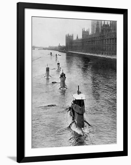 French Submarine 'Saphir' (Q4) and Five Others Moving from Gravesend to London, July 1909-null-Framed Giclee Print