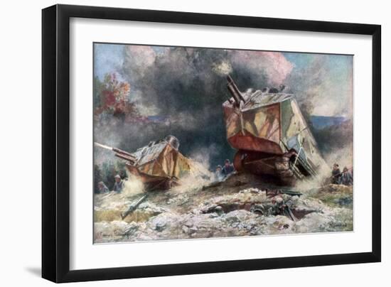 French Tank Assault, July 1918-Francois Flameng-Framed Premium Giclee Print