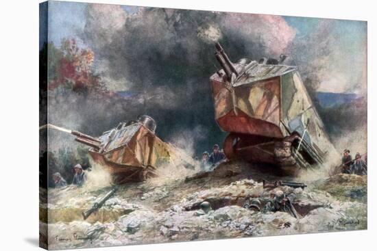 French Tank Assault, July 1918-Francois Flameng-Stretched Canvas