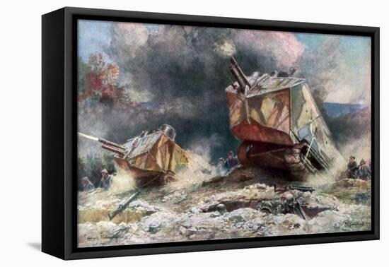 French Tank Assault, July 1918-Francois Flameng-Framed Stretched Canvas