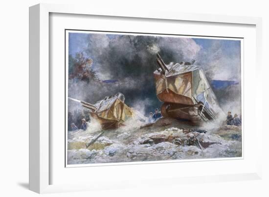 French Tanks in Action Towards the End of the War-Francois Flameng-Framed Art Print