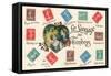 French, the Language of Stamps-null-Framed Stretched Canvas