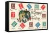 French, the Language of Stamps-null-Framed Stretched Canvas