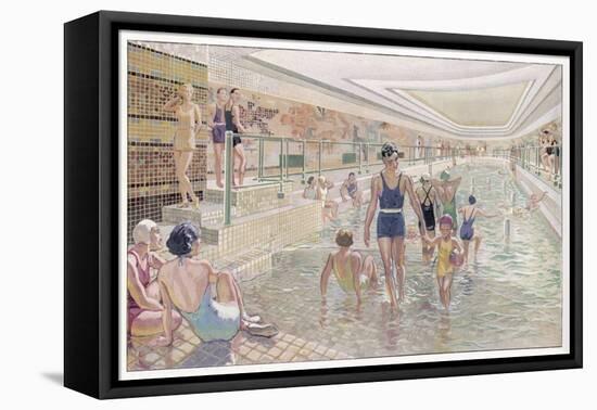 French Transatlantic Liner, The First Class Swimming Pool-Albert Sebille-Framed Stretched Canvas