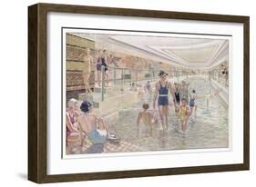French Transatlantic Liner, The First Class Swimming Pool-Albert Sebille-Framed Art Print