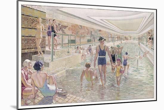 French Transatlantic Liner, The First Class Swimming Pool-Albert Sebille-Mounted Art Print