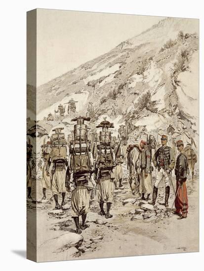 French Troops on the March, 1886-Jean Baptiste Lallemand-Stretched Canvas