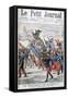 French Troops Parading Past the Monument to the Battle of Waterloo, 1904-null-Framed Stretched Canvas