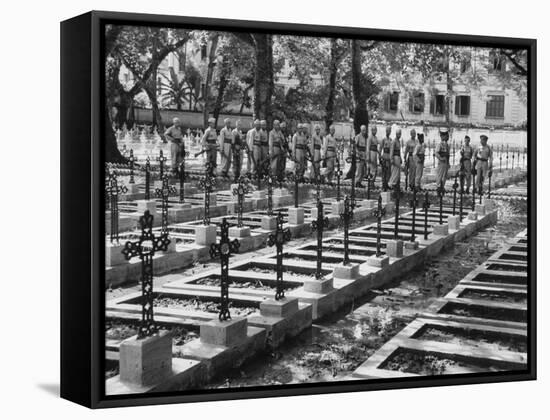 French Troops Paying Last Respects to Fallen Comrades Prior to Leaving City-null-Framed Stretched Canvas