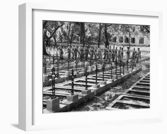 French Troops Paying Last Respects to Fallen Comrades Prior to Leaving City-null-Framed Photographic Print