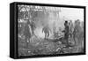 French Troops Using Flamethrowers to Flush Out Germans from their Shelters, Cantigny, France, 1918-null-Framed Stretched Canvas