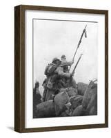 French Troops with their Regimental Flag, the 2nd Battle of Champagne, France, 25 September 1915-null-Framed Giclee Print