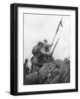 French Troops with their Regimental Flag, the 2nd Battle of Champagne, France, 25 September 1915-null-Framed Giclee Print