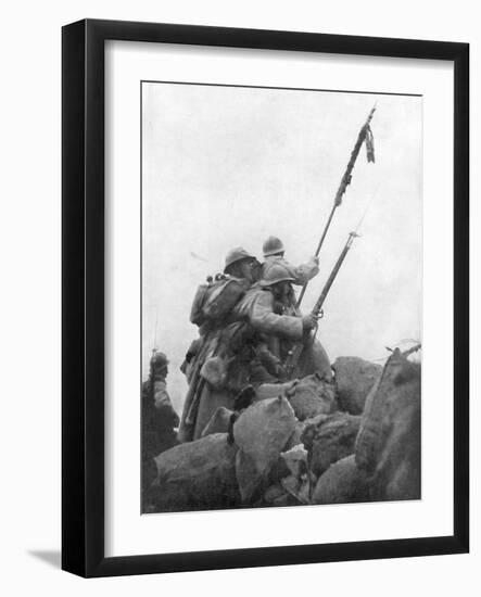 French Troops with their Regimental Flag, the 2nd Battle of Champagne, France, 25 September 1915-null-Framed Giclee Print