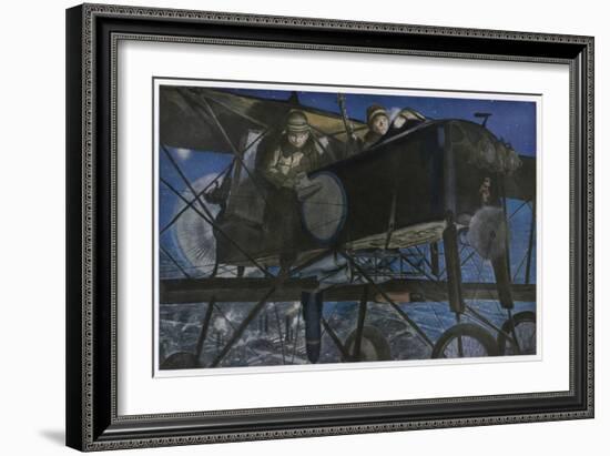 French "Voisin" Bomber Carries out a Night Raid-Francois Flameng-Framed Art Print