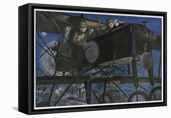 French "Voisin" Bomber Carries out a Night Raid-Francois Flameng-Framed Stretched Canvas