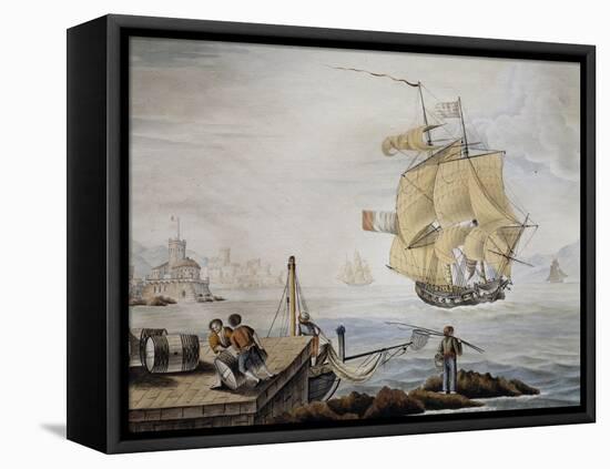 French War Brig, Watercolor, 19th Century-null-Framed Stretched Canvas