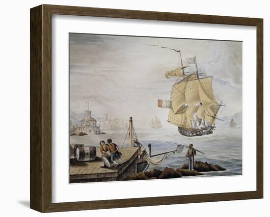 French War Brig, Watercolor, 19th Century-null-Framed Giclee Print