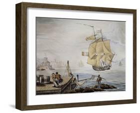 French War Brig, Watercolor, 19th Century-null-Framed Giclee Print