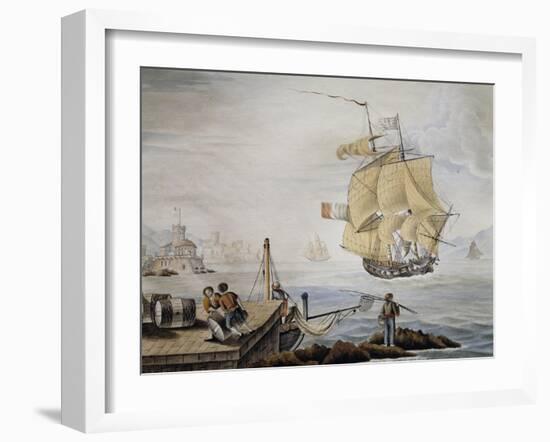 French War Brig, Watercolor, 19th Century-null-Framed Giclee Print