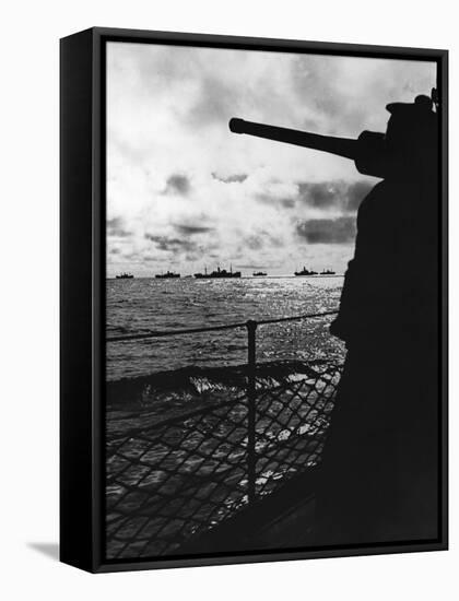 French Warship with Merchant Ship Convoy-null-Framed Stretched Canvas