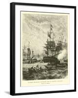 French Warships Attacked by a British Fleet-null-Framed Giclee Print