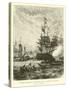 French Warships Attacked by a British Fleet-null-Stretched Canvas