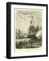 French Warships Attacked by a British Fleet-null-Framed Giclee Print