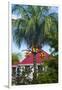 French West Indies, St-Barthelemy. Gustavia, harborside building with palm tree-Walter Bibikow-Framed Photographic Print