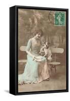 French Woman Talking to Rat Terrier-null-Framed Stretched Canvas