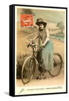 French Woman with Bicycle-null-Framed Stretched Canvas